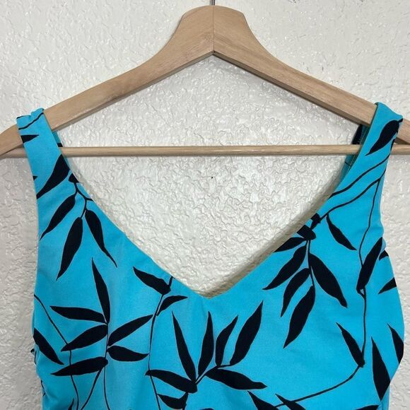 Miraclesuit One Piece Swimsuit Tropical Leaf Print Aqua Blue and Black Size 12 - Picture 9 of 13